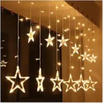 The Purple Tree Decorative Star Curtain LED Lights for Diwali (2.5 mtr, 138 LED, 6+6 Star), Curtain String Lights with 8 Flashing Modes, Decoration for Christmas, Wedding, Party, Warm White .