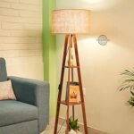 Crosscut Furniture Wooden Floor Lamp with Shelf (Natural Jute). LED Bulb Included