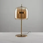Modern Glass LED Table Lamp with Chrome Finish, Dome Shade, Contemporary Design, Metal Base, Three Colour LED, for Bedside, Living Room, Study Table (Amber)