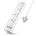 mos EMBOX Extension Board with USB (2.4 A) 3 USB Ports with Master Switch, Spike Guard, 6 amp Universal Sockets, LED Indicator and Safety Shutter, 3 Meter Extension Cord