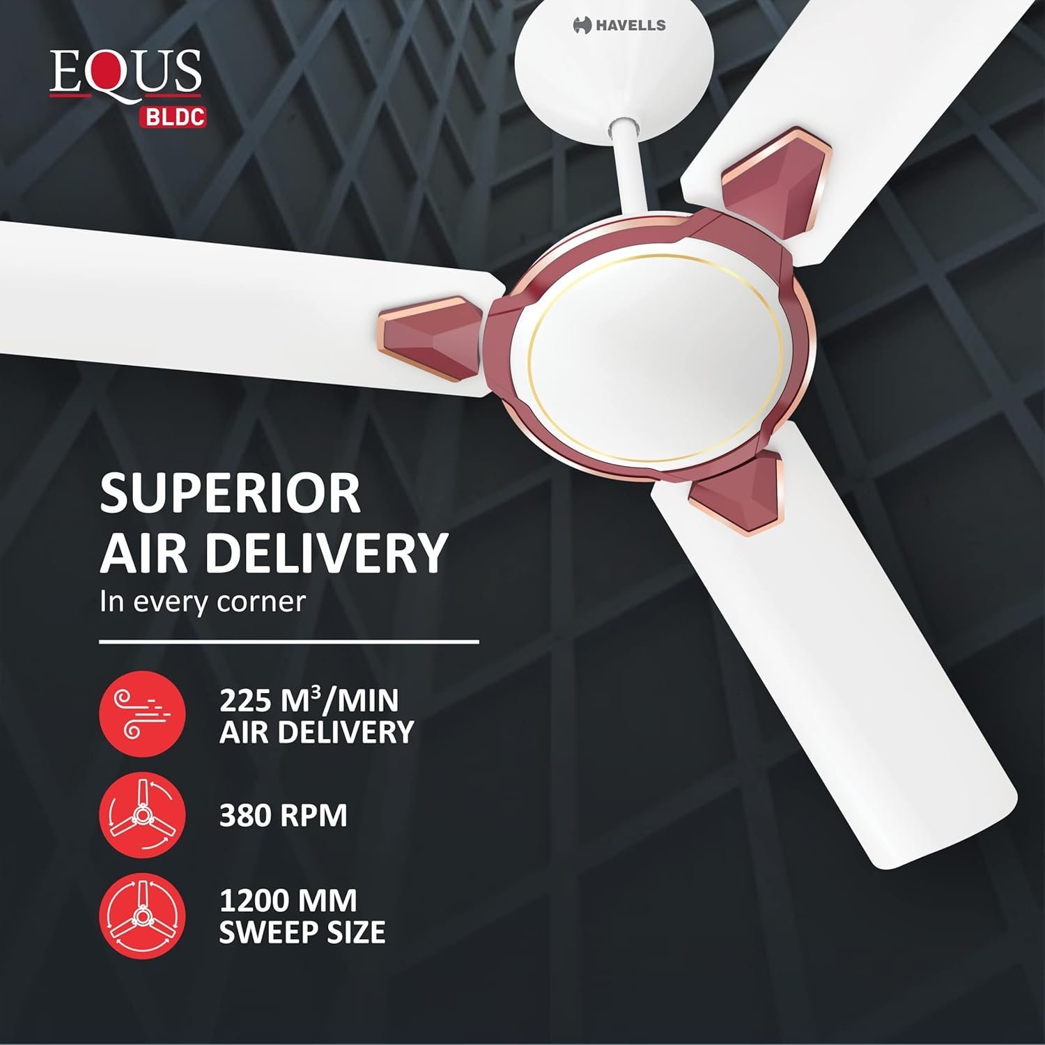 31Dxx092nRL-10.jpg Havells 1200mm Equs BLDC Motor Ceiling Fan | 5 Star with RF Remote, 100% Copper, Upto 57% Energy Saving | ECO Active Technology, Flexible Timer Setting, Memory Backup | (Pack of... - Image 1