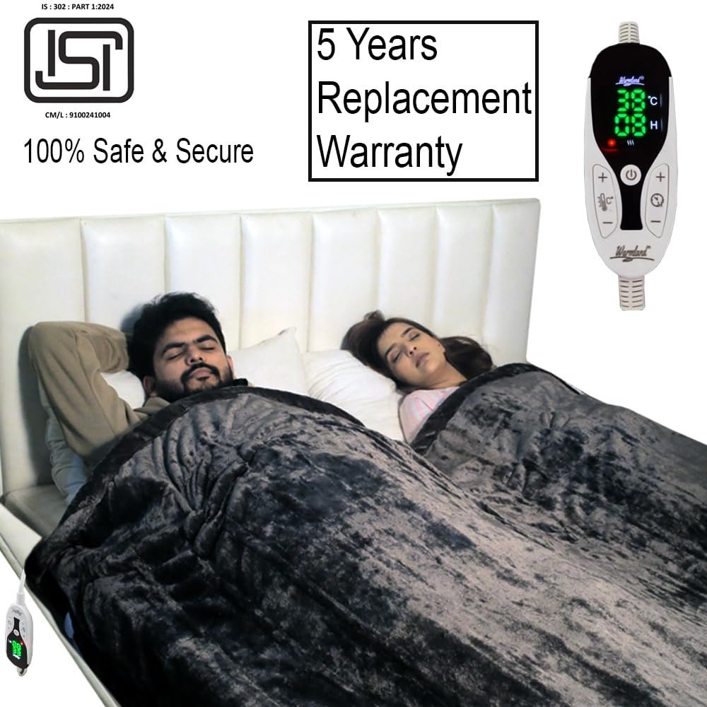 31Dxx092nRL-24.jpg Warmland® BIS Certified ISI Mark Approved Platinum Range Digital Electric Bed Warmer/Blanket/Throw|60"X90" - Single| |1 to 12 Hr Auto/Manual Cutoff | Digital Display Temp...(Pack of 5) - Image 1