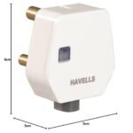 Havells Polycarbonate 16A 3 Pin Flat Plug Top with Indicator Constituting Heavy Brass Parts and Longer Durability,Elegent Design with Glossy Finish (Pack of 28)