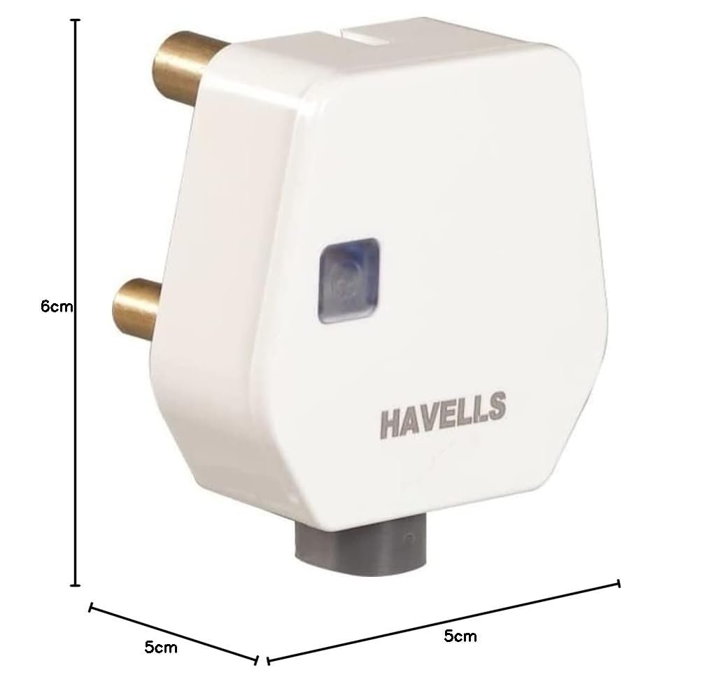 31Dxx092nRL-49.jpg Havells Polycarbonate 16A 3 Pin Flat Plug Top with Indicator Constituting Heavy Brass Parts and Longer Durability,Elegent Design with Glossy Finish (Pack of 28) - Image 1