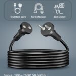 FEDUS 5m Long 18AWG Heavy Duty Male to Female 2 Pin Power Extension Cord wire, 10amp Indoor Outdoor Power Cord Extension Electrical extender Power cable for appliances, electronics and power tools