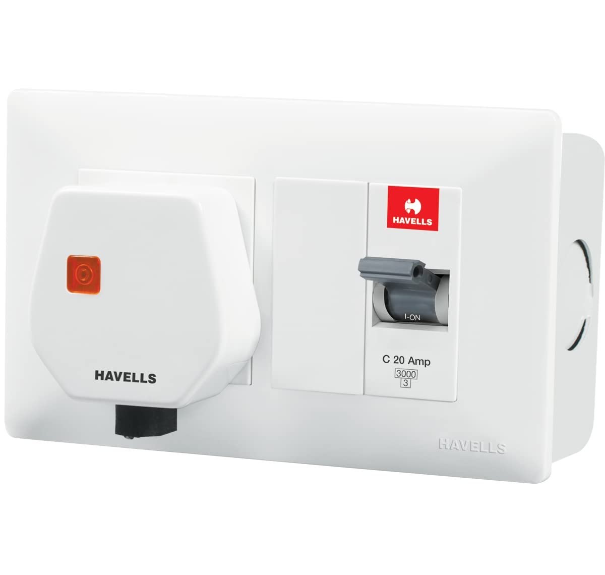 31Dxx092nRL-54.jpg Havells DBOXx MCB Protected Socket PVC Plastic Base Model (White) - Image 1