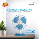 MOS V-Guard Gatimaan High Speed Table Fan for Home | 2100 RPM Motor, 3 Speed Controls | 40cm (400mm) Sweep | 2 Year Warranty (White Blue)