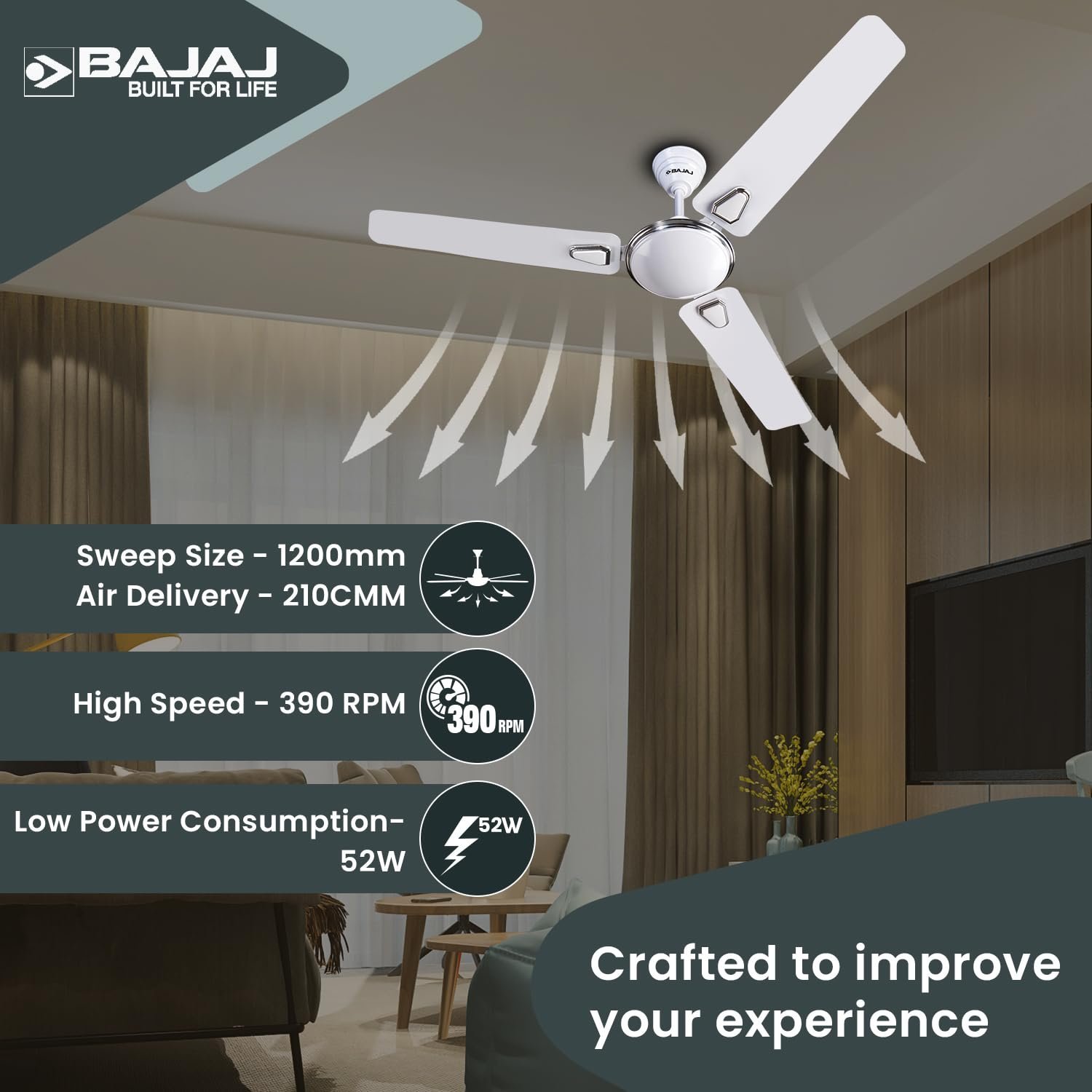 31Dxx092nRL-80.jpg Bajaj Frore Deco Turbo 1200 MM 1 Star Rated Ceiling Fans For Home | BEE Stars Rated Energy Efficient Ceiling Fan | High Air Delivery | 2 Years Warranty - Image 1