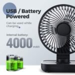 MOS Rylan 4000mAh Rechargeable Desk Fan, Portable Table Fan,USB Fan, USB Battery Powered Quiet Personal Fan,4 Speed for Home Office Travel Outdoor/
