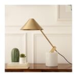 Decor de Maison Handcrafted Gold Metal Cone Shade Lamp with White Marble Base Modern and Contemporary Table Lamps in Aluminium (White) Table Lamp for Study Rooom Office Desk...