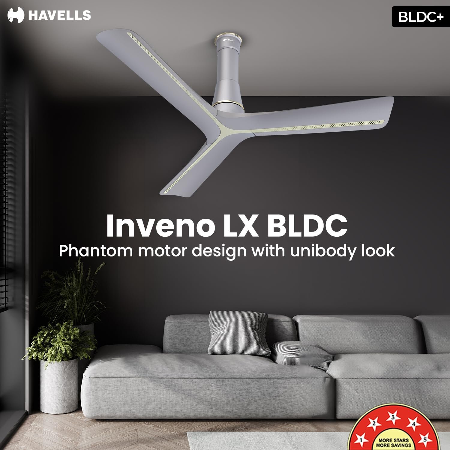 71BryLDpPlL._SL1500_.jpg Havells Inveno LX 1200 mm BLDC Ceiling Fan|ABS Aerodyanamic Blades|Telescopic Canopy|Timer,Breeze,Sleep,MOP Modes|Reverse Feature|100% Copper Motor|Free Installation|2 Year... - Image 1