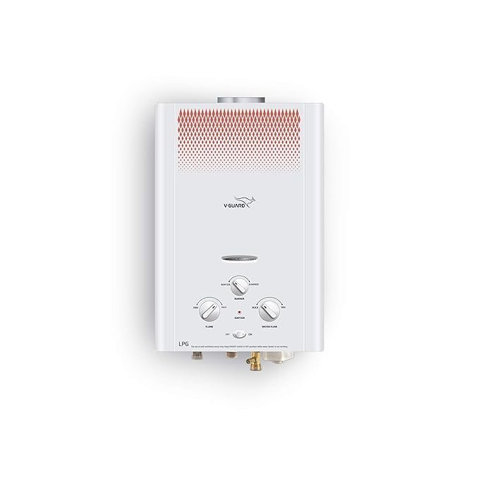 a29.jpg V-Guard Brio 6 Litre LPG Gas Geyser for Bathroom | 9-Layer Advanced Safety | Summer-Winter Mode | Flame & Water Control Knob | Child Safety Lock | White - Image 1