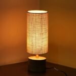 ExclusiveLane 'Volta' Mango Wooden Table Lamp for Bedroom (14 Inch, Linen & Wood, Without Bulb, Pack of 1) | CFL/LED Table Lamp for Living Room Decoration Bedside Lamp Bedside Table Lamps for Bedroom
