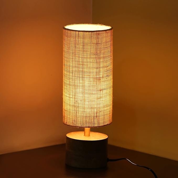 a34.jpg ExclusiveLane 'Volta' Mango Wooden Table Lamp for Bedroom (14 Inch, Linen & Wood, Without Bulb, Pack of 1) | CFL/LED Table Lamp for Living Room Decoration Bedside Lamp Bedside Table Lamps for Bedroom - Image 1