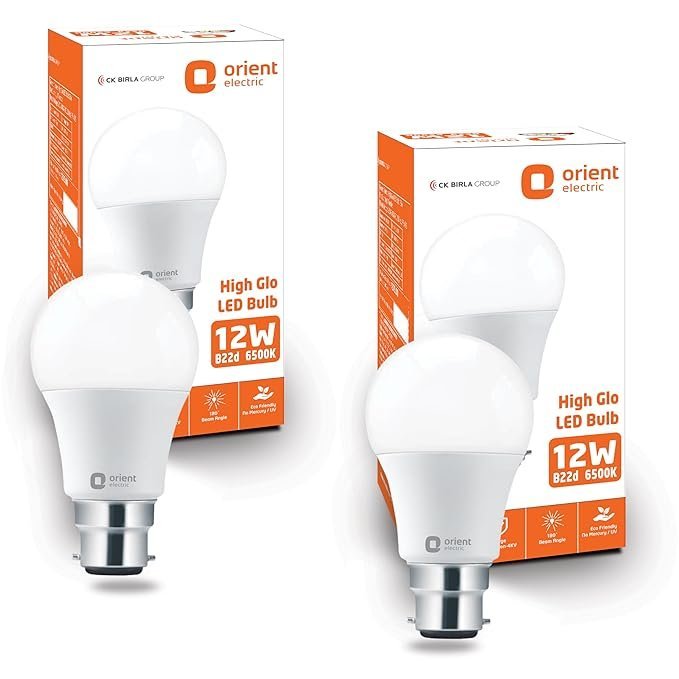 a9-1.jpg Orient Electric 12W High Glow LED bulb| 180-degree wide beam angle| Voltage surge protection up to 4 kV| 6500K, Cool White| B22d base| Made in India| Pack of 2 - Image 1