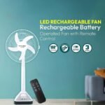 15 YEARS WARRANTY Versatile Rechargeable Fan with Remote & Adjustable Height | 12V Silent Pedestal Fan with Emergency Light | Perfect for Homes, Outdoor Events & Backup Cooling